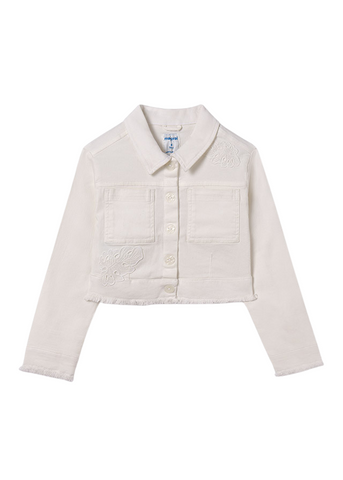 Ivory Short Twill Jacket with Buttons for Girls 6459 Mayoral