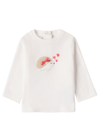 Cotton Blouse for Girls, Cream with Long Sleeves and Hedgehog Print 7727 Miniband