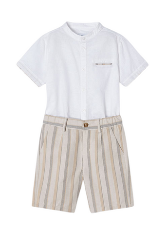 Set of 2 Pieces, Short Sleeve Shirt and Beige Shorts with Stripes 3283 Mayoral