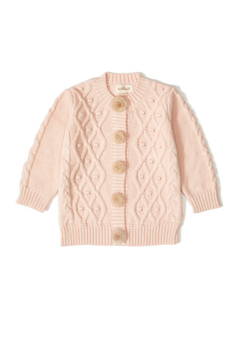 Knitted Cardigan for Girls, Pink with Button Tassels 21053 Patique