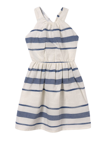 White Dress with Blue Stripes without Sleeves 6954 Mayoral