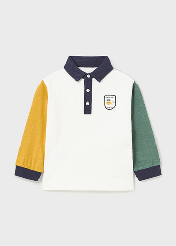 Cream Polo Shirt with Green and Yellow Long Sleeves for Boys 2170 Mayoral