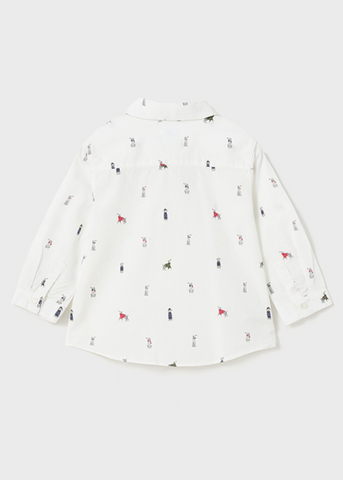 White Shirt with Long Sleeves and Cat Print for Boys 2176 Mayoral