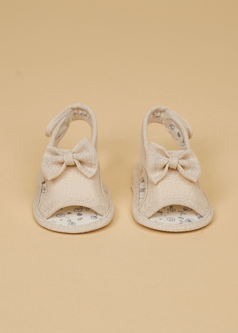 Beige Cotton Sandals with Bow for Girls 231226 Sinderella