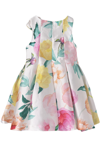 White Mikado Dress with Large Flower Print 5058 Abel & Lula