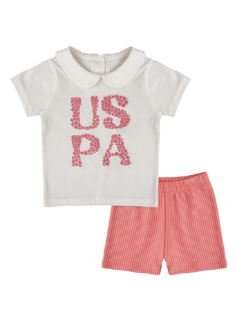 2 Piece Set, Cream Collar T-Shirt and Shorts Frez 1990 V1 Us Polo Assn