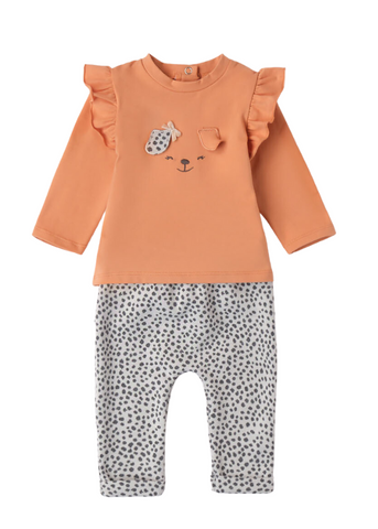 2 Piece Set for Girls, Caramel Long Sleeve Blouse and Long Pants with Print 7281 iDO