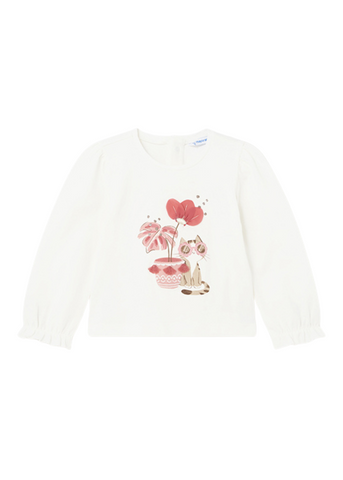 Cream Blouse for Girls, Long Sleeve and Cat Print Better Cotton 1015 Mayoral