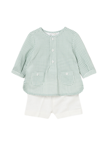 2 Piece Set, Shirt with Green Squares and White Shorts 1215 Mayoral