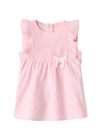 Pink Linen Dress with Cotton and Ruffled Sleeves 8134 iDO