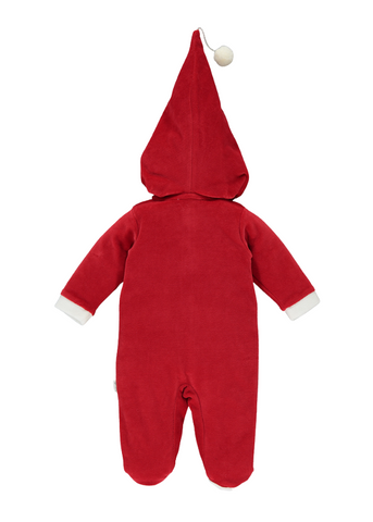 Red Velor Santa Jumpsuit with Hood Noel 24 K4631 Bebetto