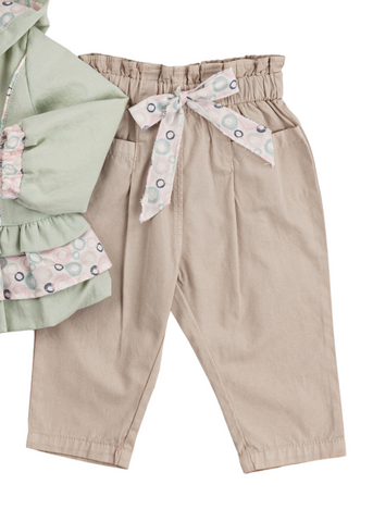 3 Piece Set, Mint Green Jacket with Hood and Zipper, Long Pants and White T-Shirt 6572 Bili Baby