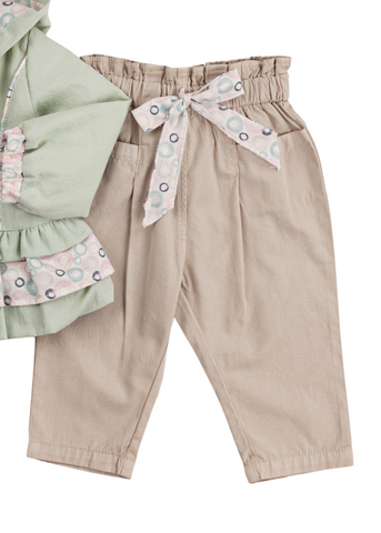 Set 3 Piese, Jacheta Verde Menta cu Gluga si Fermoar, Pantaloni Lungi si Tricou Alb 6572 Bili Baby