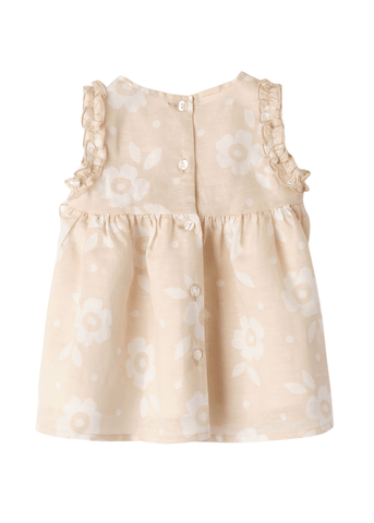 Beige Sleeveless Dress with Cream Flower Print and 3 Bows at the Waist 8131 iDO