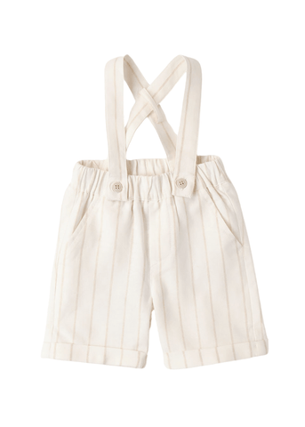 Cream Linen Shorts with Beige Stripes and Suspenders for Boys 8680 Miniband