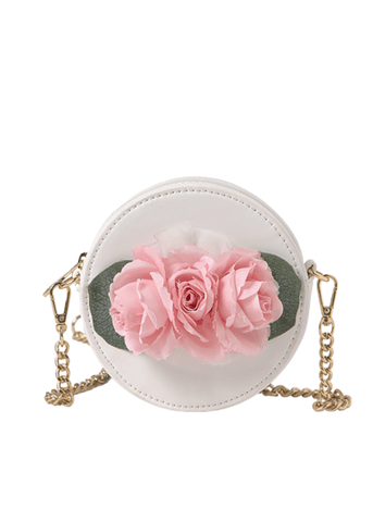 Round White Bag with Salmon Roses and Gold Chain 5432 Abel & Lula