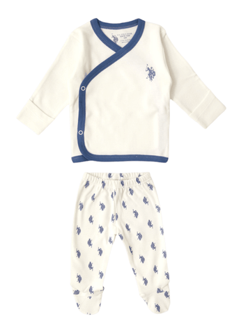 10 Piece Maternity Set, Cream With Blue Logo Print 2049 V1 Us Polo Assn