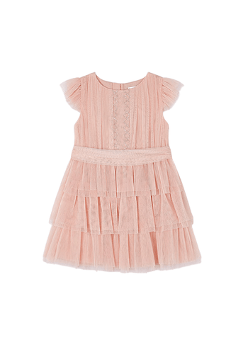 Salmon Tulle Dress with Pleats and Ruffles 3912 Mayoral