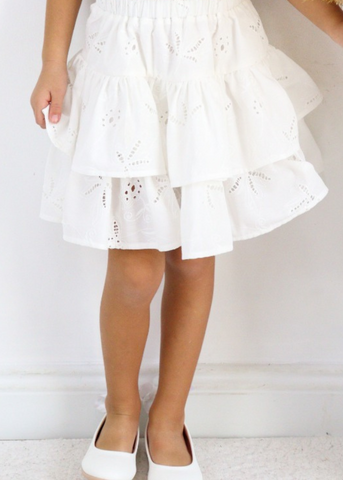 Set of 2 Cream Top and Cutout Embroidery Cotton Skirt M0643 Connie Baby