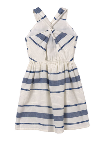 White Dress with Blue Stripes without Sleeves 6954 Mayoral