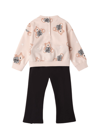 2 Piece Set, Pink Bear Print Blouse and Flared Black Pants 8288 iDO