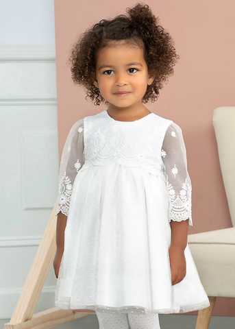 Dress with Bust and Sleeves in Ivory Girls' Lace