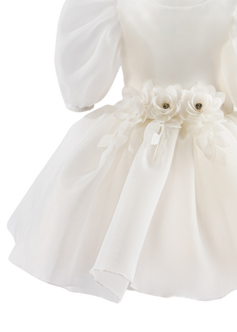 Cream Organza Ceremony Dress with Puff Sleeves 6021 Lugu