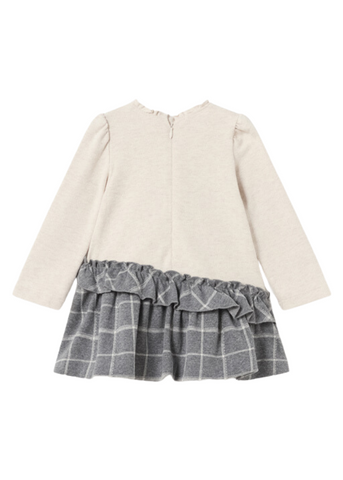 Elegant Beige Dress with Long Sleeves and Gray Plaid Ruffles 2980 Mayoral
