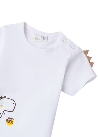 White Dinosaur Print Short Sleeve T-Shirt for Boys 8615 iDO