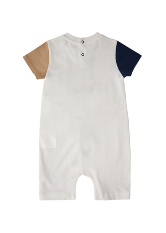 Cream Short Jumpsuit with Navy and Beige Sleeves and Chest Print 1840 V1 Us Polo Assn