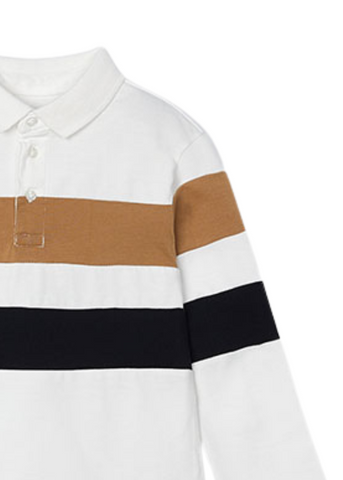 Cream polo shirt with long sleeves with wide beige and black stripes 4103 Mayoral