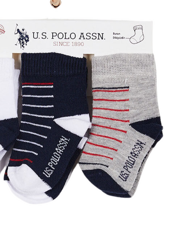 Set of 3 Pairs of Socks for Boys, Navy, Gray and White with Stripes USB945 Us Polo Assn