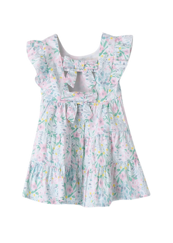 White Dress with Small Pink and Green Flower Print 8740 Miniband