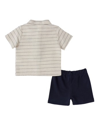 2 Piece Set, Navy Striped Cream Shirt and Navy Shorts 1873 V1 Us Polo Assn