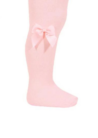 Girls Pink Cotton Tights with Bow