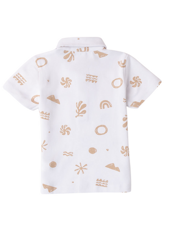 Short Sleeve Polo Shirt White with Beige for Boys 8678 iDO