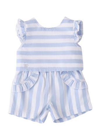 2 Piece Set, White Top and Shorts with Blue Stripes 8790 Miniband