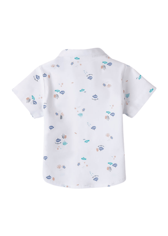 White Shirt with Short Sleeves with Marine Print 8807 Miniband