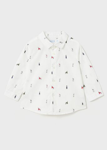 White Shirt with Long Sleeves and Cat Print for Boys 2176 Mayoral