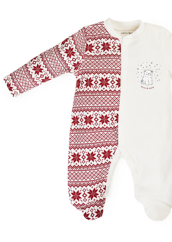 Ivory Long Cotton Jumpsuit with Red and Polar Bear Print for Boys 2178A Mother Love