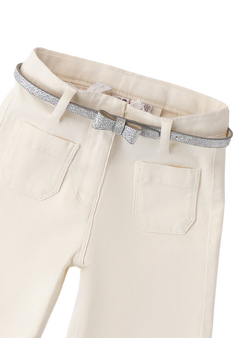 Long Cream Pants with Silver Waist Belt for Girls 8353 iDO