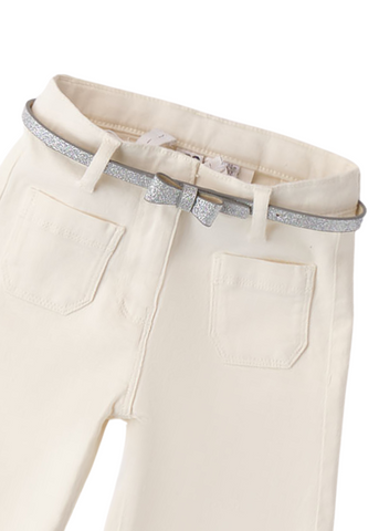 Pantaloni Lungi Crem cu Curea Argintie in Talie pentru Fetite 8353 iDO