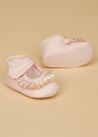 Pink Satin Ballerinas with Ruffle and Pink Strap 231223 Sinderella