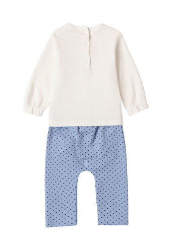 2-piece set for girls, cream blouse with heart and blue tights with blue peaks 7280 iDO