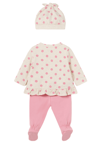 3 Piece Set for Babies, Beige with Pink Polka Dots Bettter Cotton 1531 Mayoral