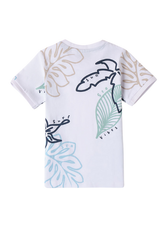 White T-shirt with Blue Leaves Print for Boys 8137 Sarabanda