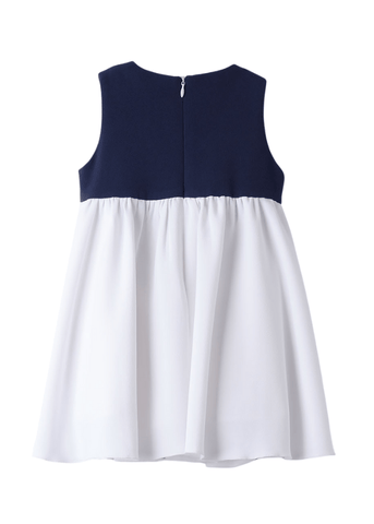 Dress with Navy Blue Bust and White Skirt with Ruffles 8338 Sarabanda