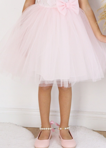 Bust Pink Tulle Ceremony Dress with Glitter and Flower Appliques M0615 Connie Baby