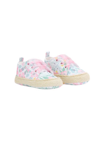 White Sports Shoes with Pink and Green Flower Print 8366 Miniband