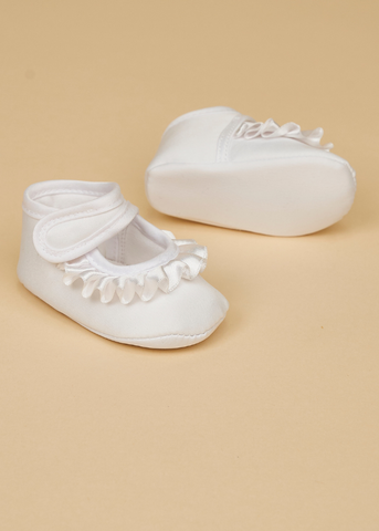 White Satin Ballerinas with Ruffle and Buckle for Girls 231223 Sinderella